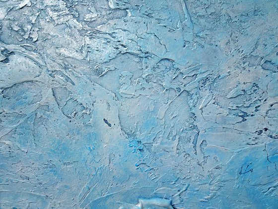 OCEAN SONG. Large Abstract Blue Silver White Textured Painting