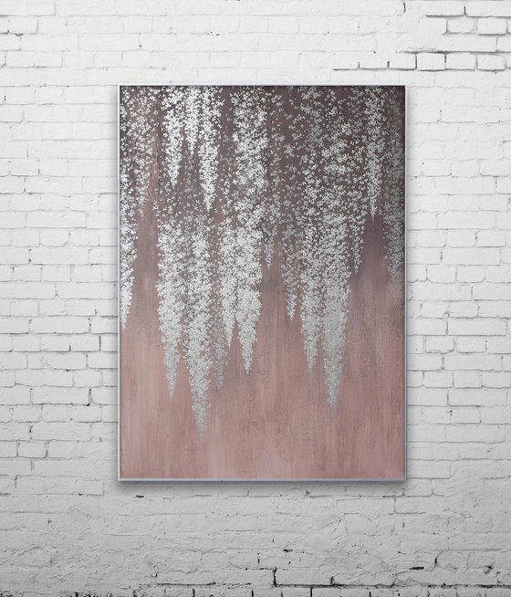 "Bronze wisteria" Abstract silver flower art