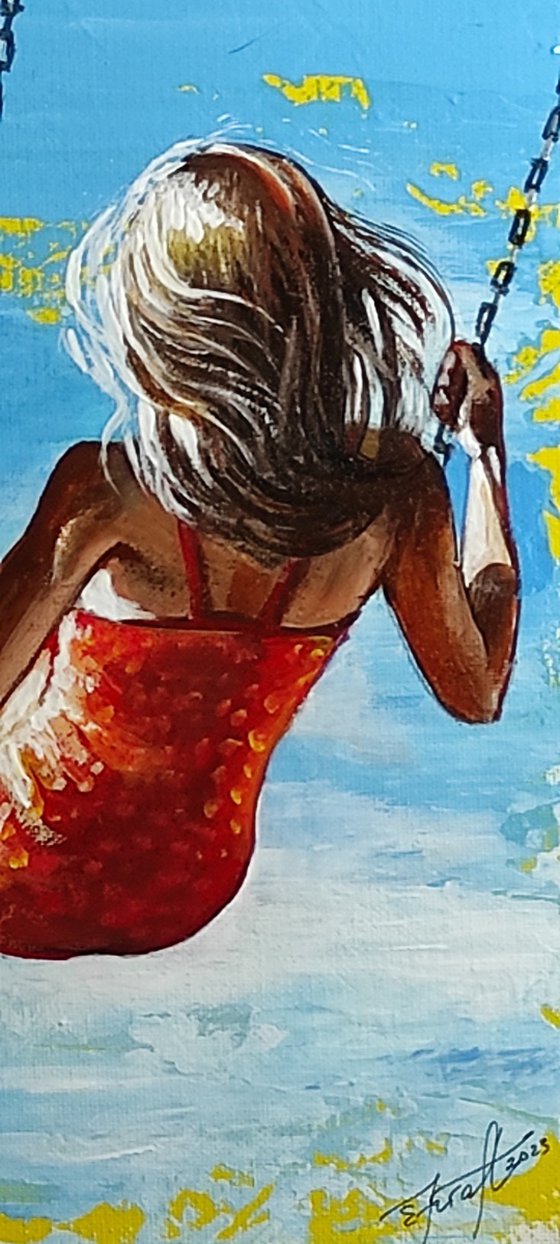 "Summer Swing" 30x20x2cm Original oil painting on board,ready to hang