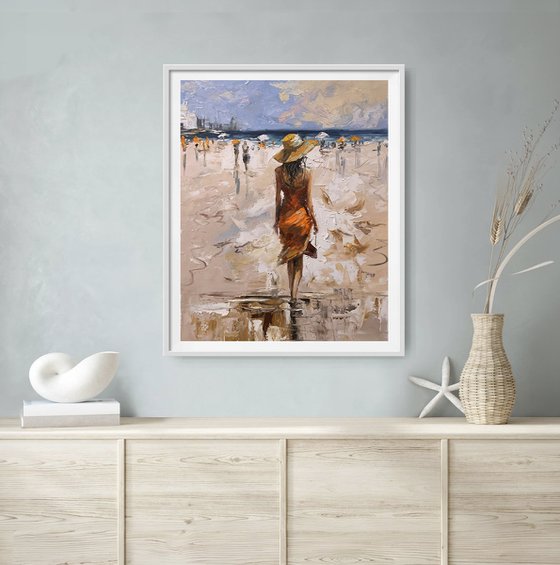 Coastal Summer vibes, woman on the beach.