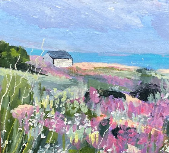 Wildflowers And Distant Beach Hut
