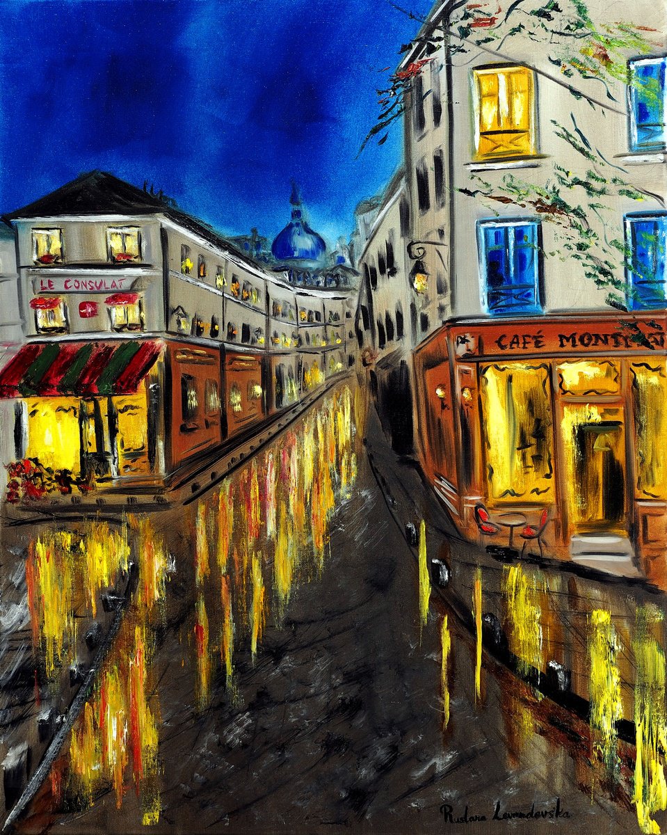 Impressionistic Cityscapes Oil Painting By Ruslana Levandovska, 24 X 30", Night At Montmartre, Paris, Original Artwork