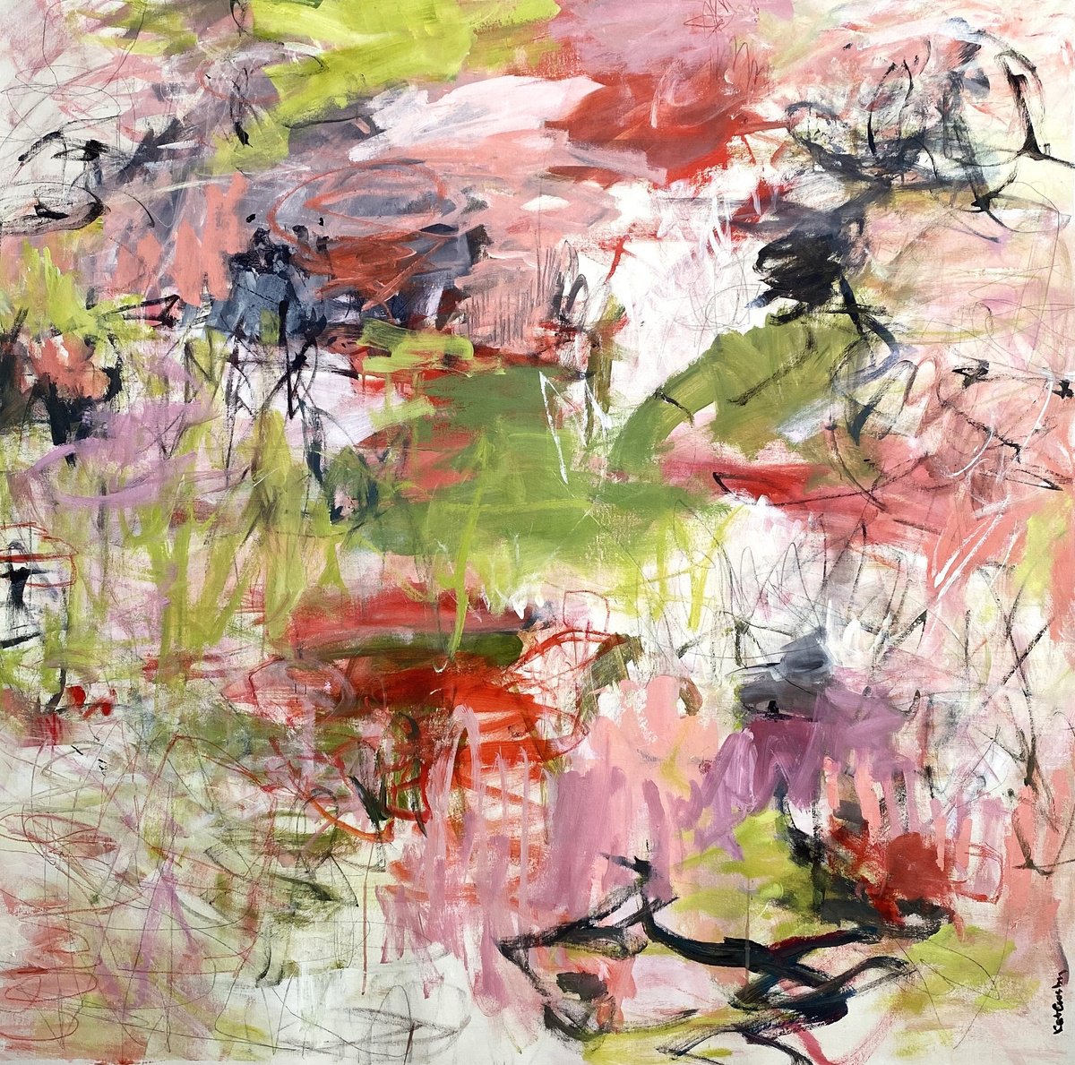 Organic Abstract Acrylic Painting By Kat Crosby, 54 X 54", Feeling Discombobulated, Original Artwork