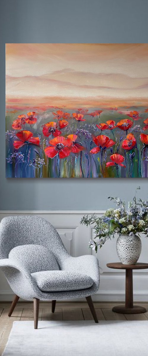"Flower field". Oil painting by Mary Voloshyna
