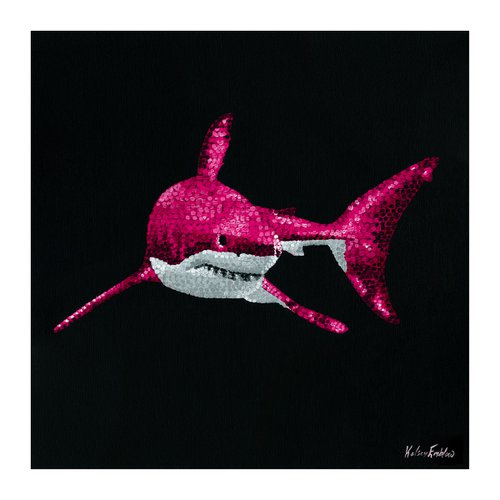The Great White Shark - PINK pointillism by Kelsey Emblow