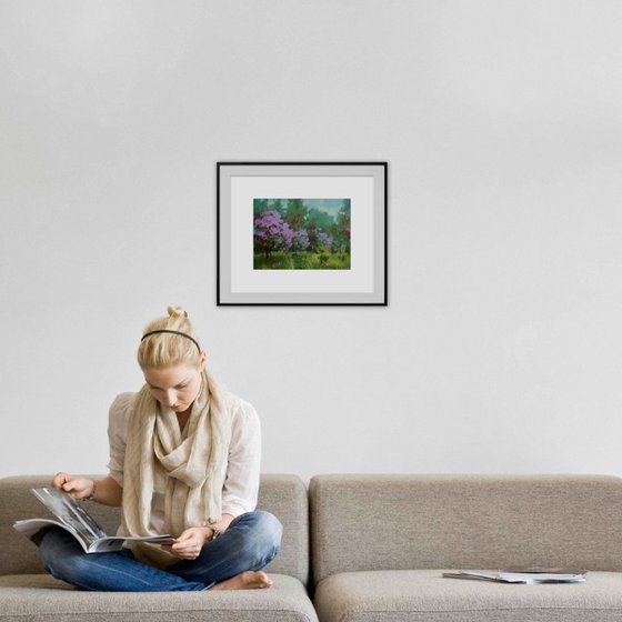 Lilac Garden, original painting 26x36 cm