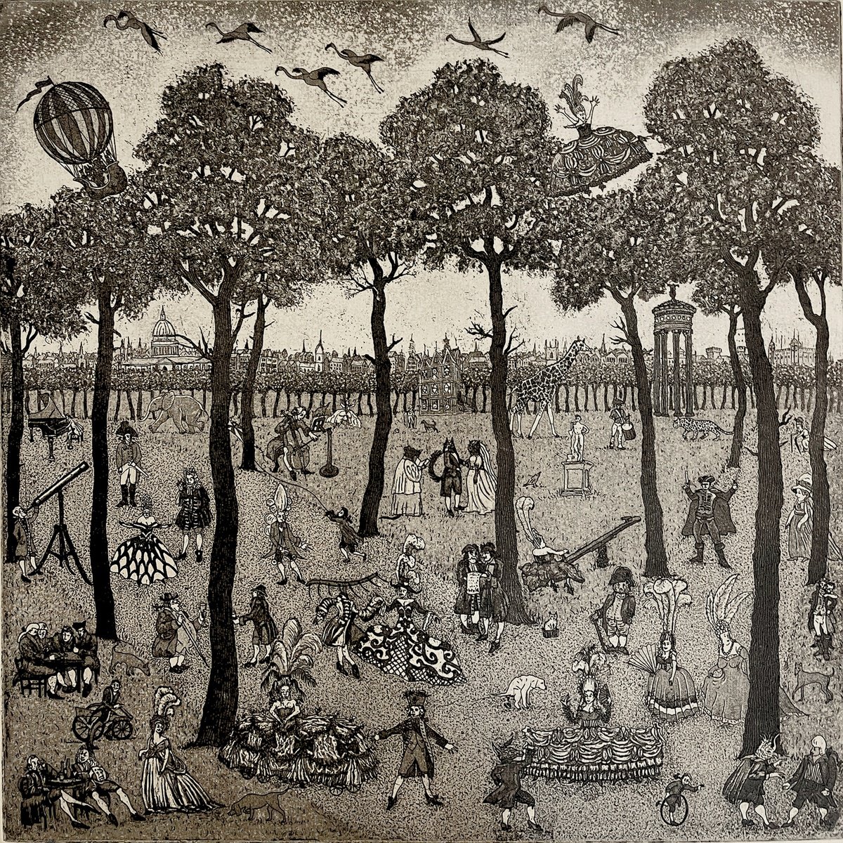 Illustrative Landscape Etchings & Engravings By Tim Southall, 17 X 17", Enlightenment, Original Artwork