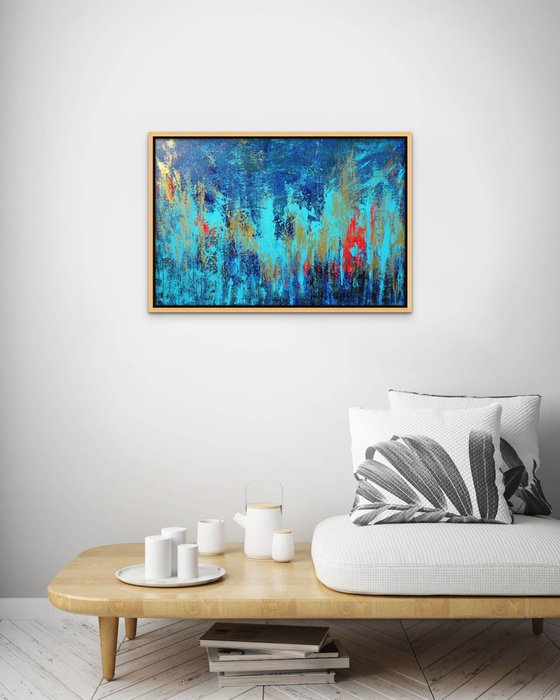 CARIBBEAN. Teal, Blue, Abstract Painting with Texture