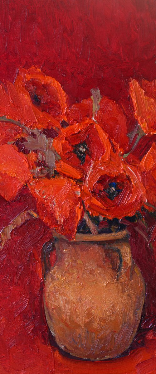 Red Poppies in a Ceramic Jug by Suren Nersisyan