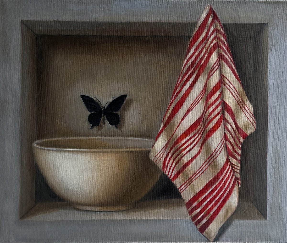 Photorealistic Still Life Oil Painting By Priyanka Singh, 12 X 10", Stillness In The Niche, Original Artwork