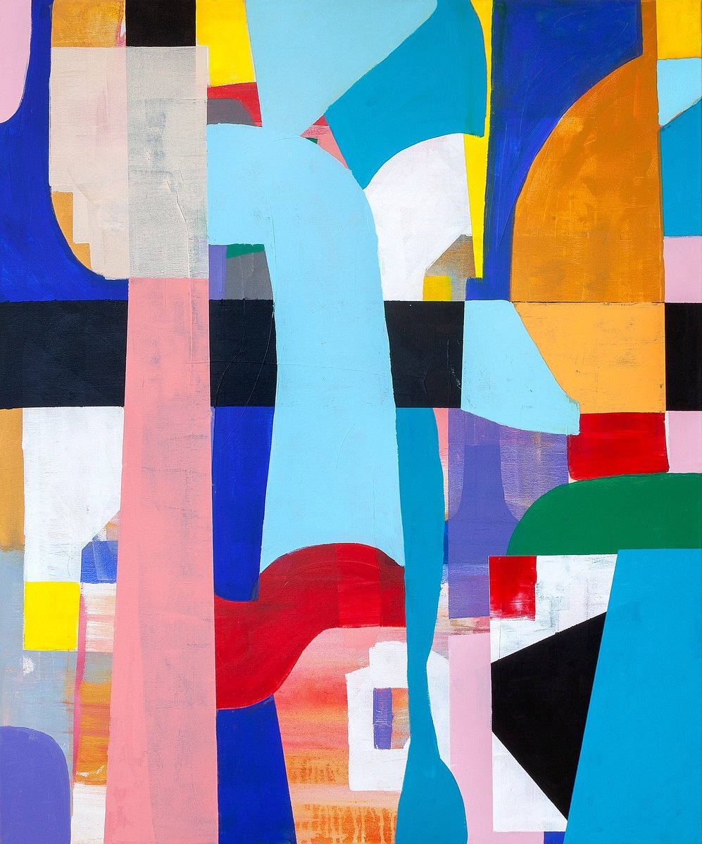 Geometric Abstract Acrylic Painting By Tommy Lennartsson, 39 X 47", A New Year, Original Artwork