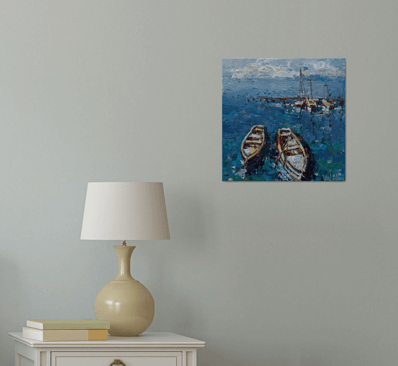 Moored boats - Original acrylic seascape painting