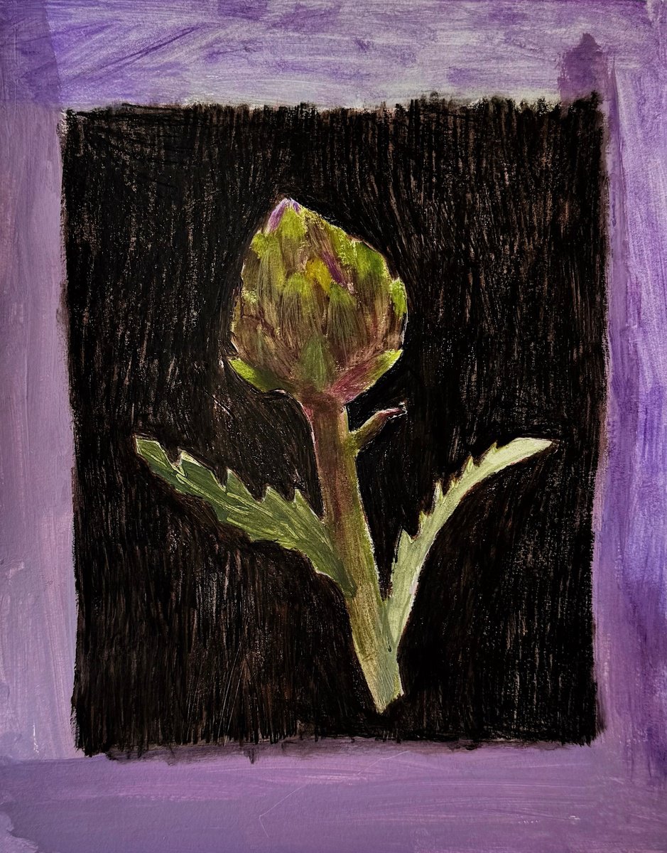 Impressionistic Still Life Painting By Anastasia Mazur-Skrobova, 12 X 14, Artichoke, Original Artwork