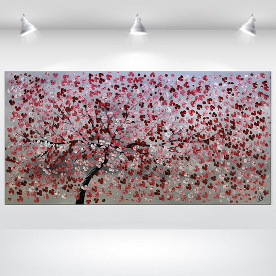 Cherry Tree - Large acrylic abstract painting cherry blossoms nature painting canvas wall art