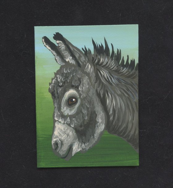 ACEO ATC Original Miniature Painting Donkey Burro Farmyard Art-Carla Smale