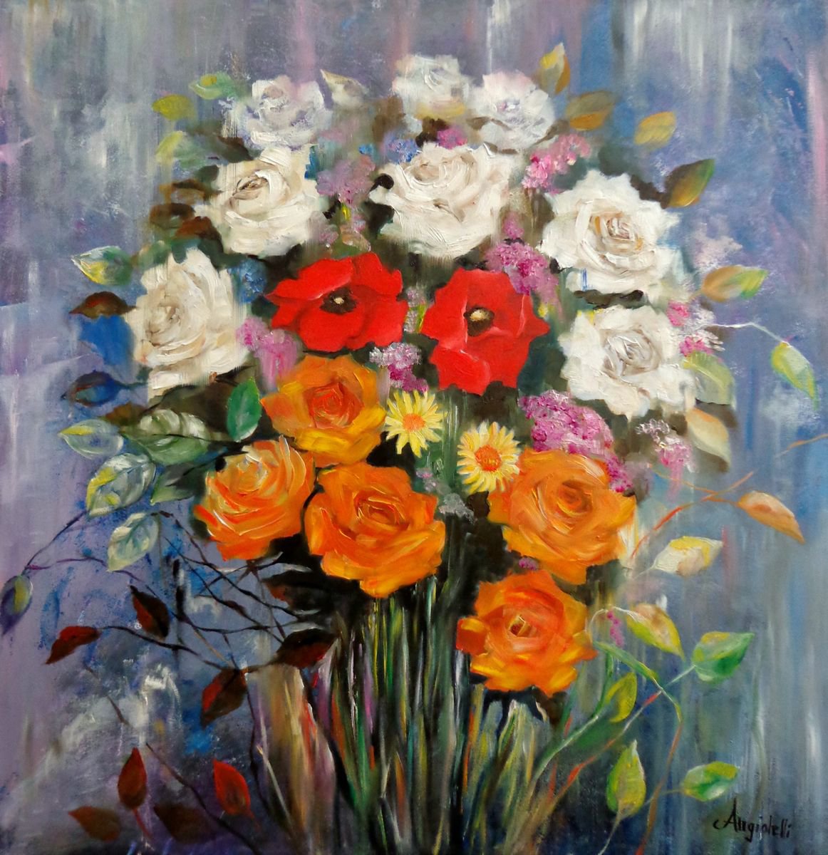 Bouquet - flowers - original painting by Anna Rita Angiolelli