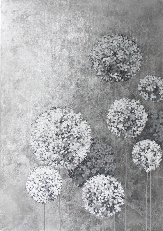 "Gray Flower Balls" Hydrangea silver gray art