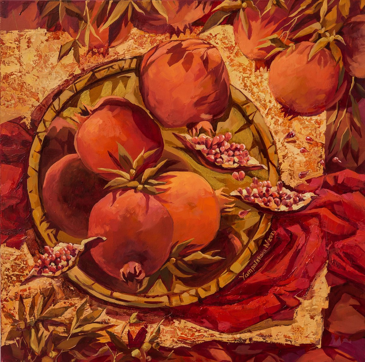 Impressionistic Still Life Oil Painting By Natalia Yampolskaia, 24 X 24", Happiness On A Plate, Original Artwork