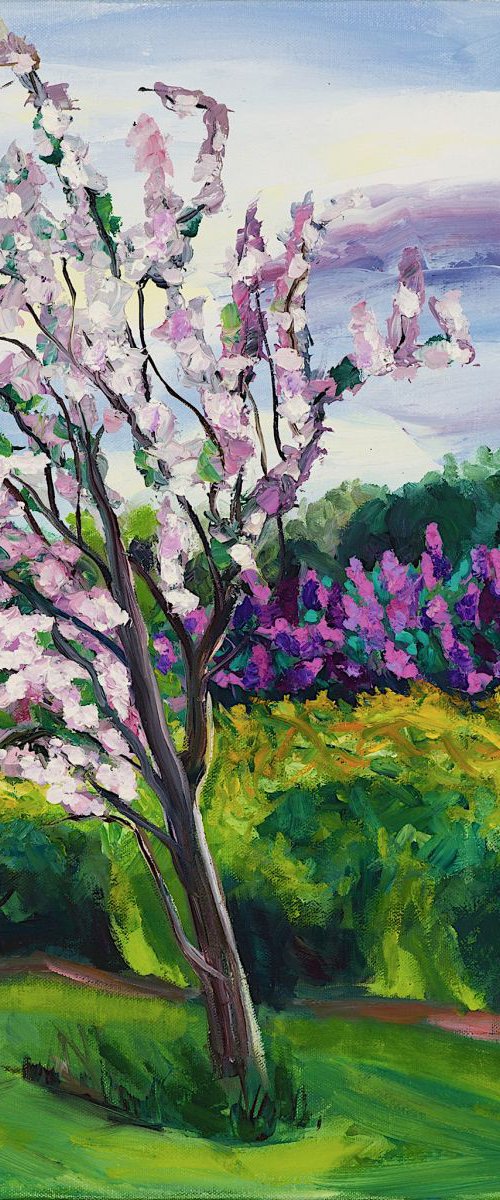 Leaning Crabapple with Lilacs by Christina M Plichta