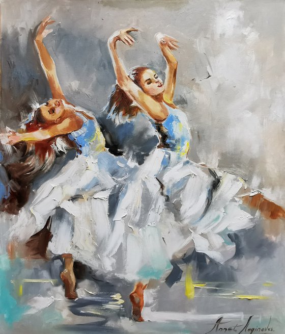 Ballerinas oil painting, Ballet dancers canvas art