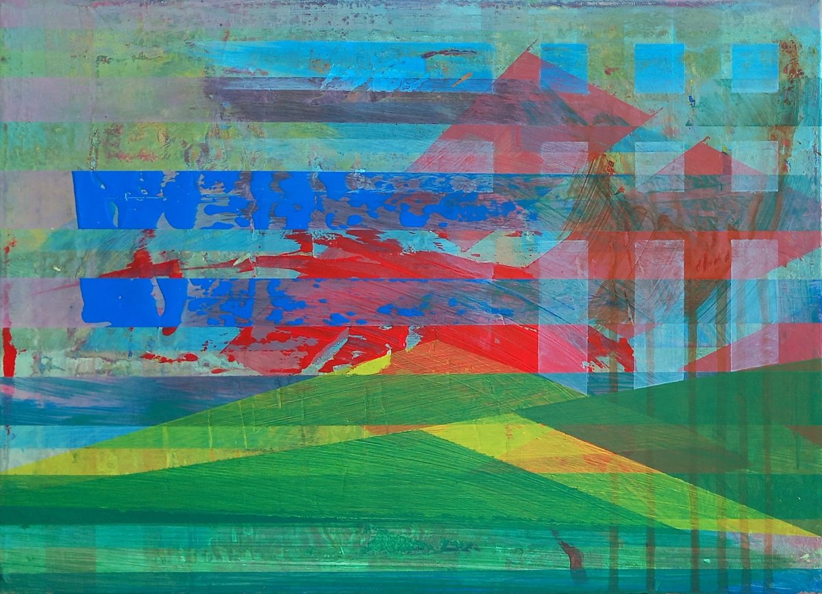 Organic Landscape Acrylic Painting By Adam Grose Ma Pgce, 17 X 12, Yellow Road, Original Artwork