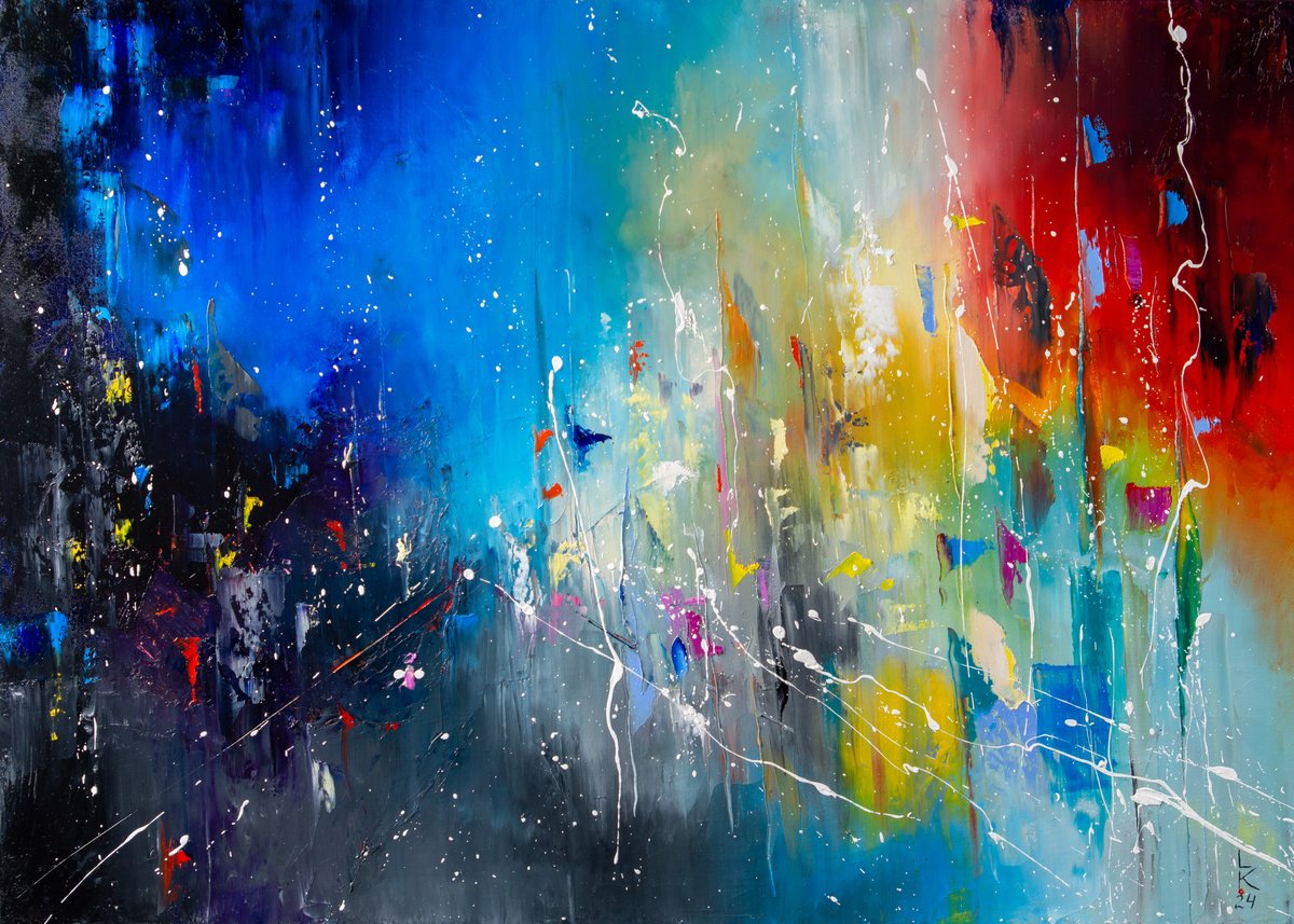 Abstract Oil Painting By Liubov Kuptsova, 28 X 20", City Vibrations, Original Artwork