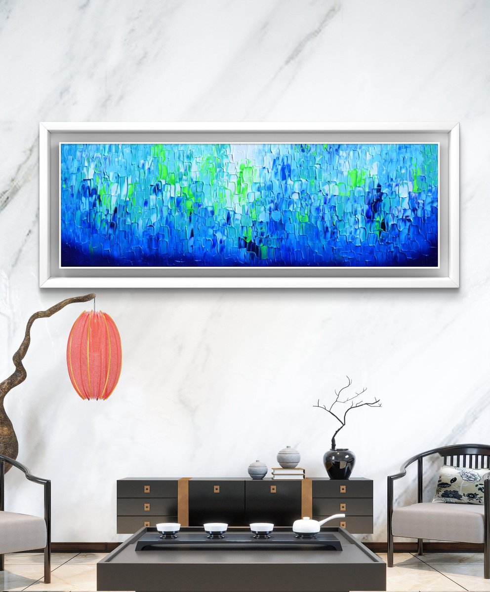 Relief Blue 32 - Large Abstract Ocean By Soos Tiberiu, 47 X 16, Artwork For Sale On Artfinder