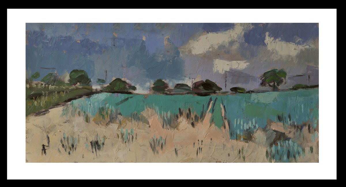 Impressionistic Landscape Oil Painting By Andre Pallat, 29 X 17, Sandy Field, Original Artwork