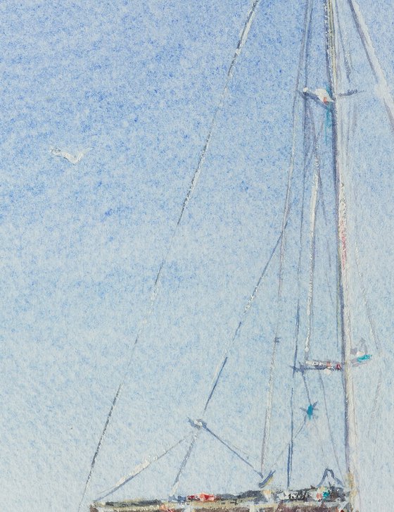 White yacht on the blue sea