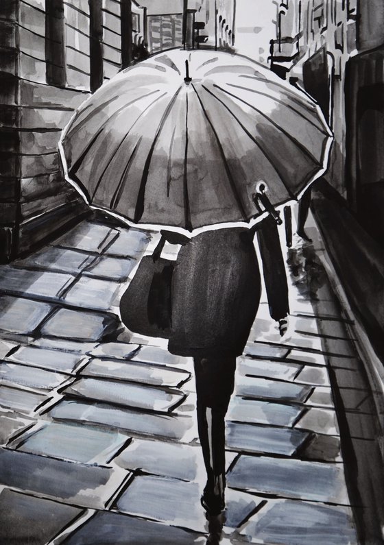 Girl with umbrella  /42 X 29.7 cm