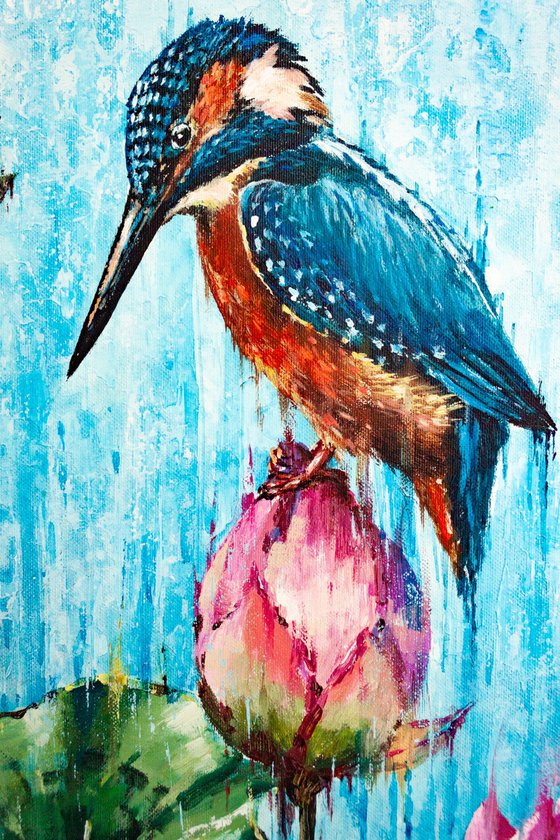 Kingfisher with water lilies