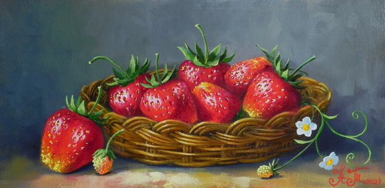 "Still life with strawberries" 2021, Original Kitchen Decor