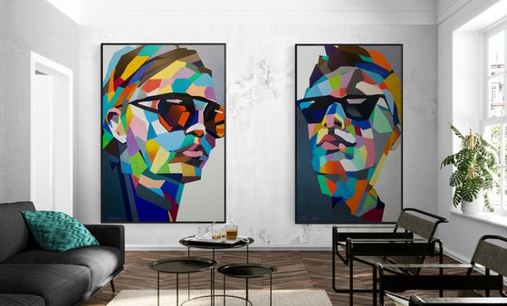 Super Big XXXL Painting - "Love" - Pop Art - Bright - Diptych - Portrait - Geometric painting