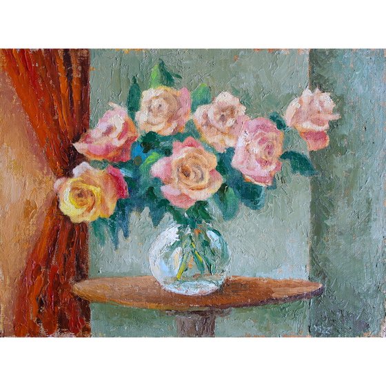 Cream Roses in a Vase