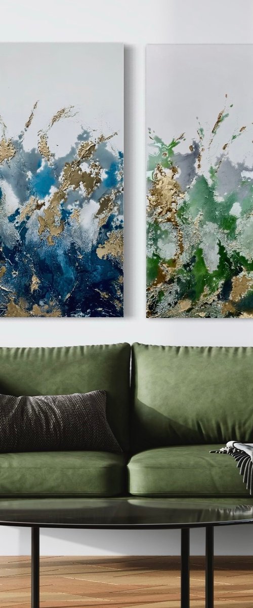 Sapphires & Emeralds Diptych by Sarah Berger