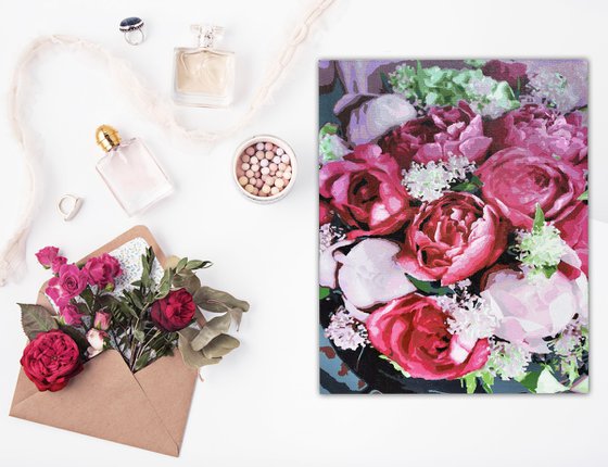 Burgundy and pink peonies