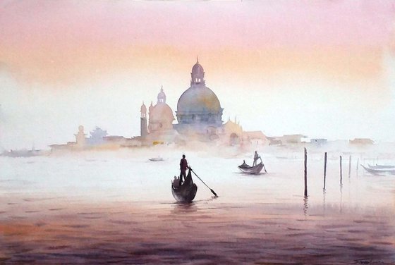 Winter Morning Venice - Watercolor Painting