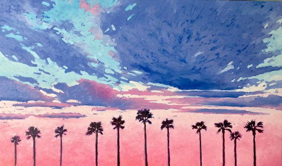 Pink sunset. Palms