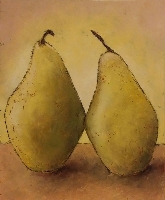 Yellow still life with pears, 50x60 cm, original artwork, FREE SHIPPING