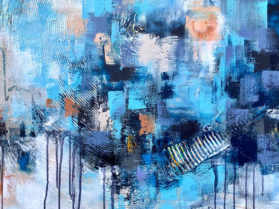 Mysterious Blue - XL LARGE,  TEXTURED ABSTRACT ART – EXPRESSIONS OF ENERGY AND LIGHT. READY TO HANG!