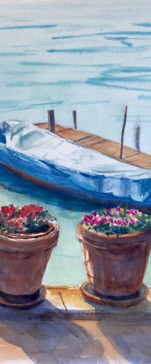 Boat and flowers by Krystyna Szczepanowski