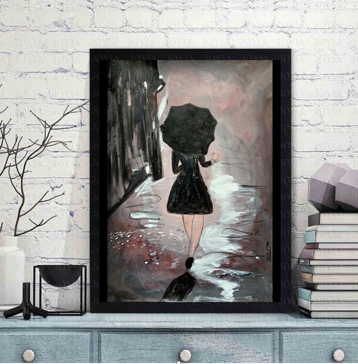 Painting Of Woman Walking In Rain Portrait Artfinder