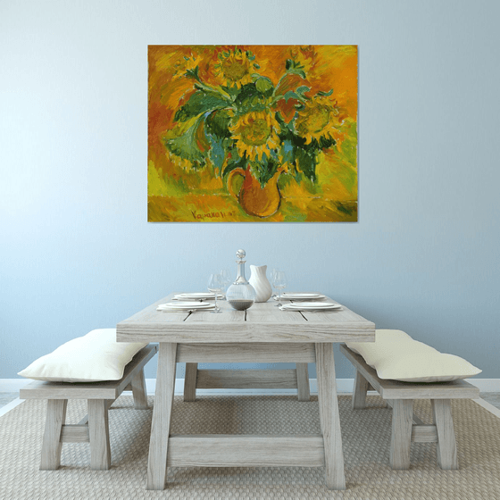 Still Life with Sunflowers - Oil Painting - Large Size - Home Decor - 107 x 127 cm