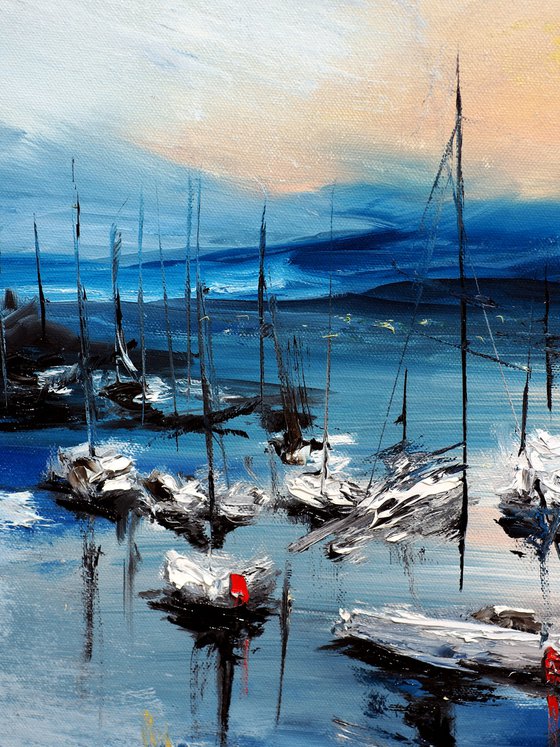 Sailboats at Evening Lake