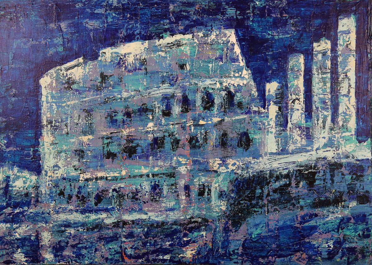 Impressionistic Cityscapes Acrylic Painting By Denys Kuvaiev, 28 X 20, ?olosseum Rome, Original Artwork