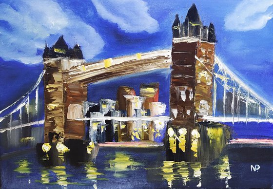 Tower Bridge, London, original small city painting, gift idea