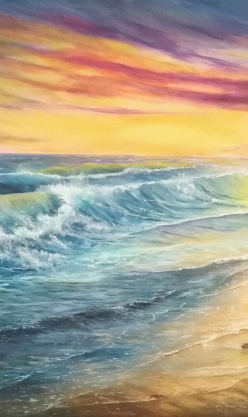 Fire in the sea - sunset seascape original by Gianluca Cremonesi