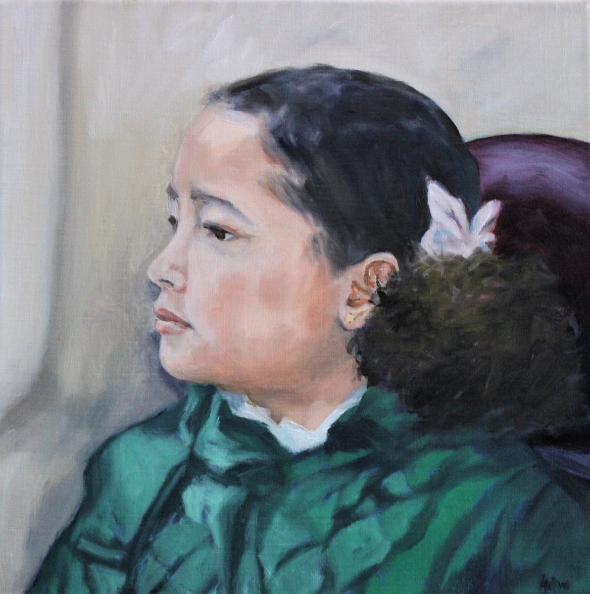 Portrait - Her emerald green jacket by Afekwo