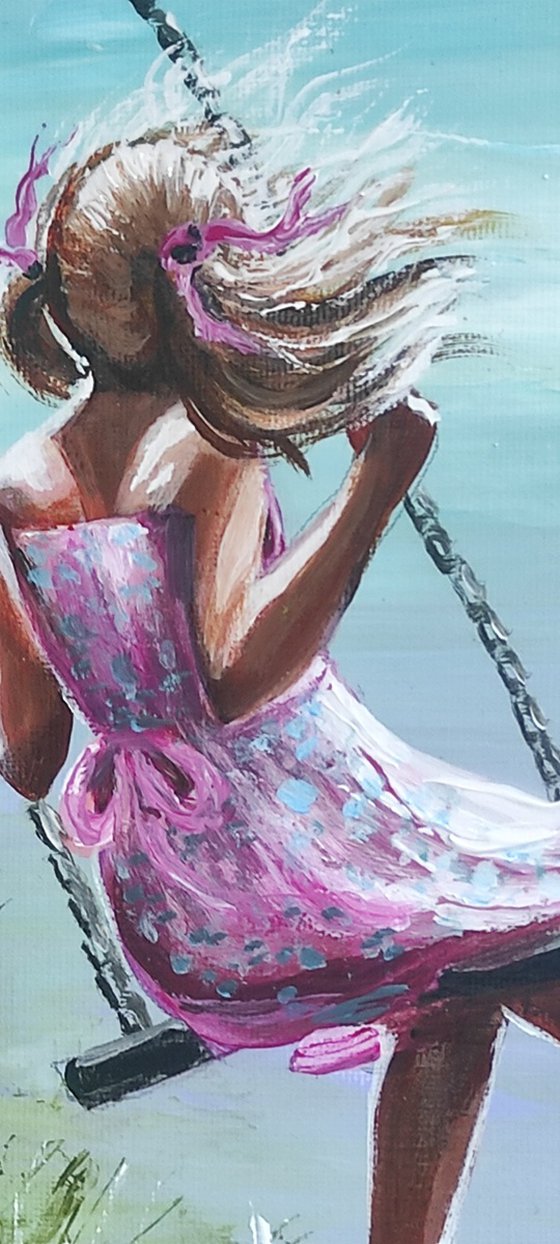 "Summer Swing" 30x20x2cm Original oil painting on board,ready to hang