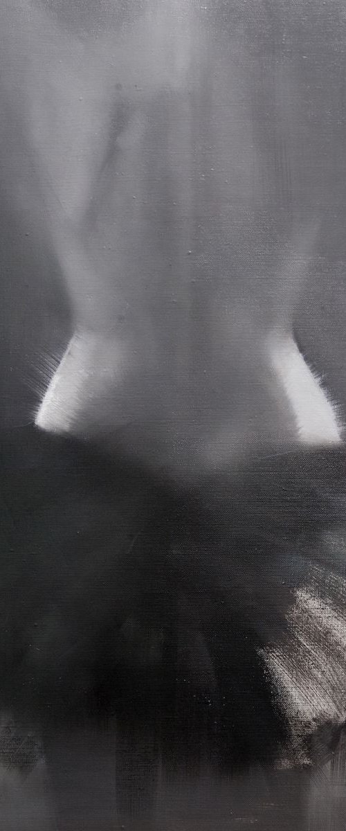 Original Ballerina Painting Back View - Warm Grey, 50x70 cm by Yuri Pysar
